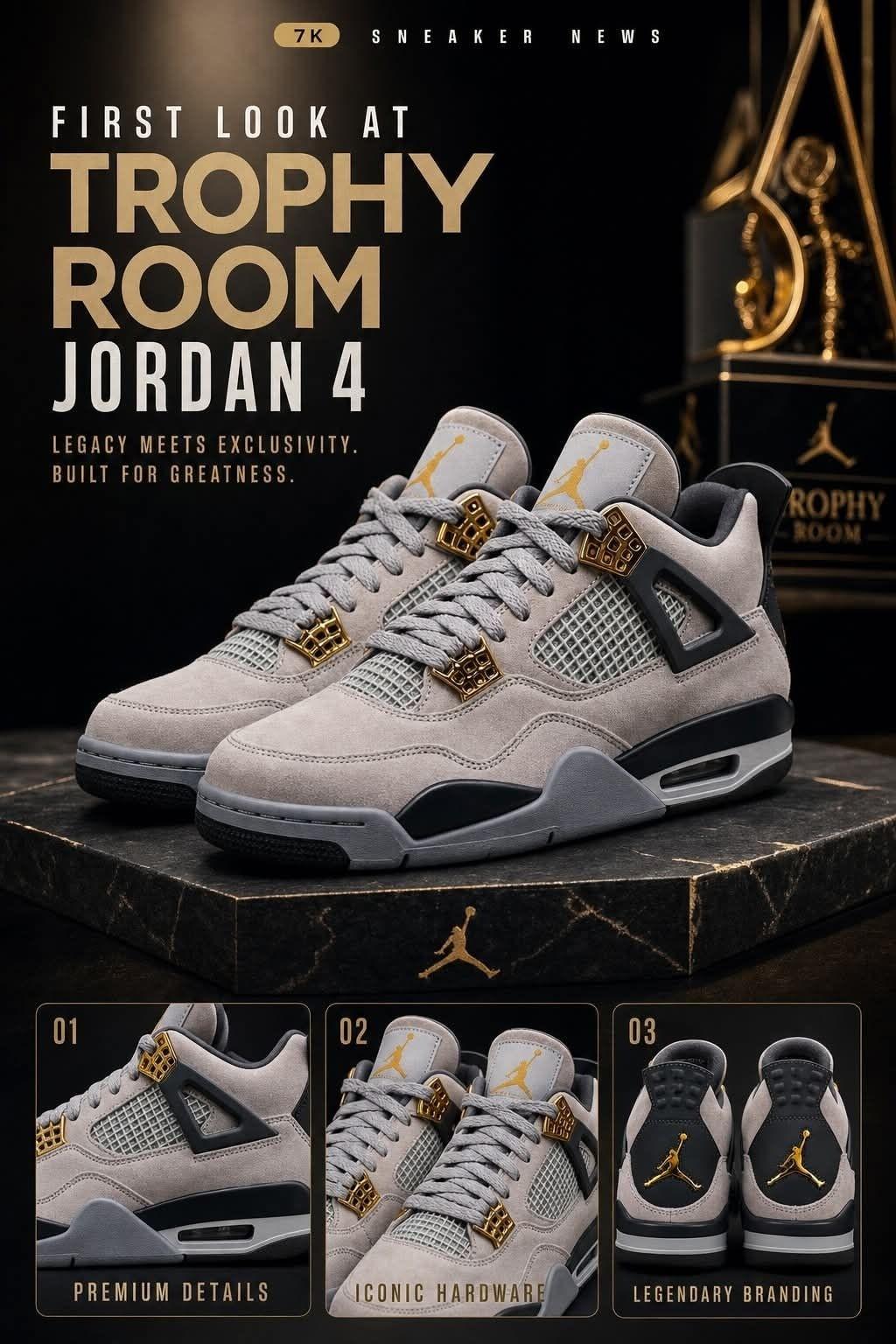 灰金王炸!Trophy Room x Jordan 4 把奢华刻进了每一寸细节